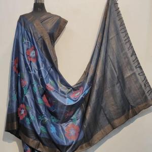 Tussar Silk Saree (Blue & Grey)