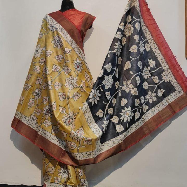 Tussar Silk Saree (Mustard & Black)