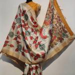 Tussar Silk Saree (Cream & Pink)