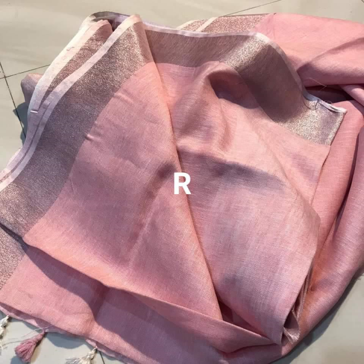 Baby Pink Handloom Linen Saree