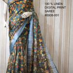 Blue Colored Digital Printed Pure Handloom Linen Saree