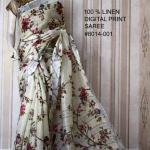 Cream & Gray Digital Printed Pure Handloom Linen Saree