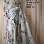 Light Blue Digital Printed Pure Handloom Linen Saree