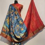 Tussar Silk Saree (Blue & Red)
