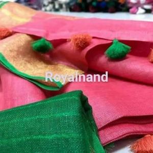 Gulabi Green Handloom Linen Saree