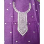 Violet Linen Silk Kurta with White Contrast Jaal Embroidery