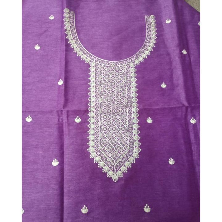 Violet Linen Silk Kurta with White Contrast Jaal Embroidery