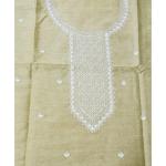 Olive Green Linen Silk Kurta with White Chikankari-Style Embroidery