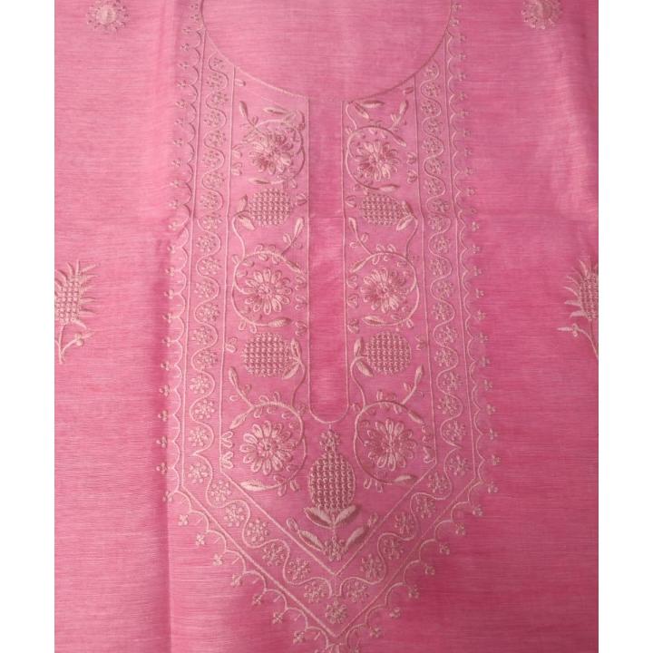 Baby Pink Linen Silk Kurta with Delicate Pale Embroidery