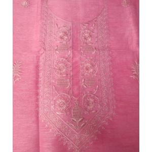 Baby Pink Linen Silk Kurta with Delicate Pale Embroidery