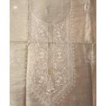 Light Khaki Linen Silk Kurta with Pale Gold Embroidery