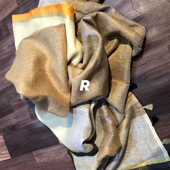 Lemon Copper Handloom Linen Saree