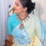 Linen saree in Blue & Yellow