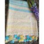 Linen saree in Blue & Yellow