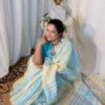 Linen saree in Blue & Yellow