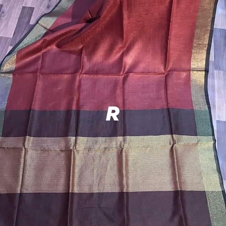 Maroon Black Handloom Linen Saree