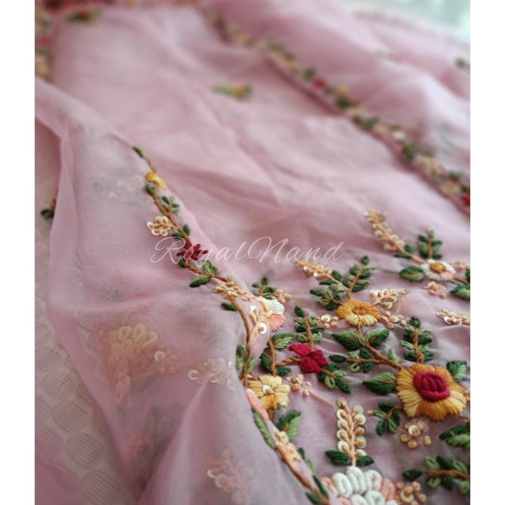 Parsi French knot Hand embroider Multi pink Suit