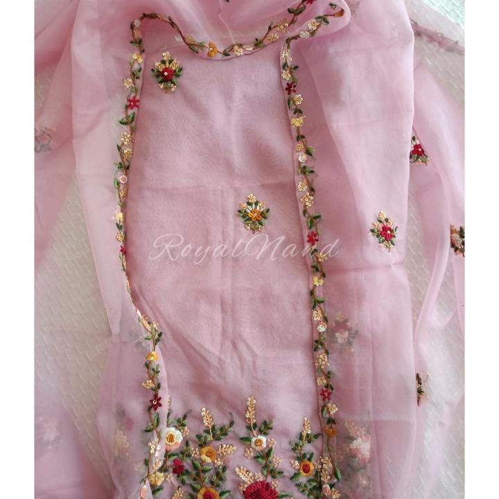 Parsi French knot Hand embroider Multi pink Suit