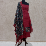 Red Tussar Silk Block Printed 2-Piece Suit Set