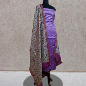 Light Purple Tussar Silk Block Printed 2-Piece Suit Set