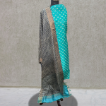 Sky Blue Tussar Silk Block Printed 2-Piece Suit Set with Black Dupatta