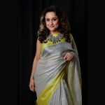 Luxurious Silver and Yellow Contrast Linen Tissue Saree