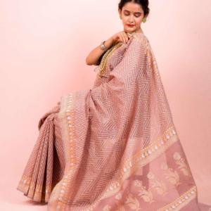 Saree Pure cotton chevron (Dark Peach)