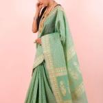 Saree Pure cotton chevron (Green)