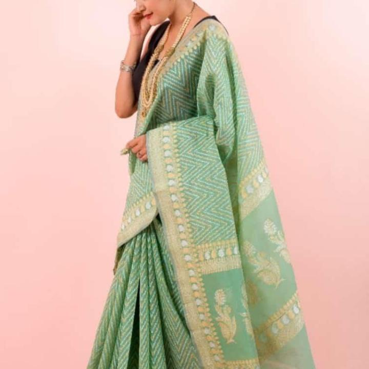 Saree Pure cotton chevron (Green)