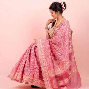 Saree Pure cotton chevron (Pink)