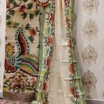 Two Piece Suit Tussar Silk (Green & Offwhte)