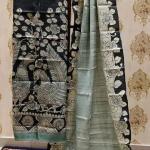 Two Piece Suit Tussar Silk (Black and Teal)