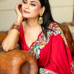 Parsi Red Crepe Embroidered Saree