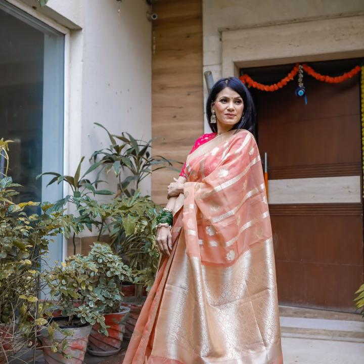 Pastel Pink Shade Mango Silk Saree