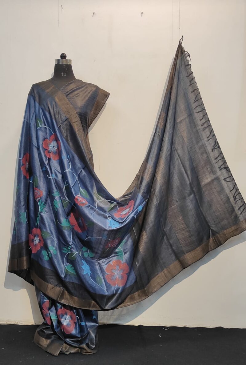 Tussar Silk Saree (Blue & Grey)