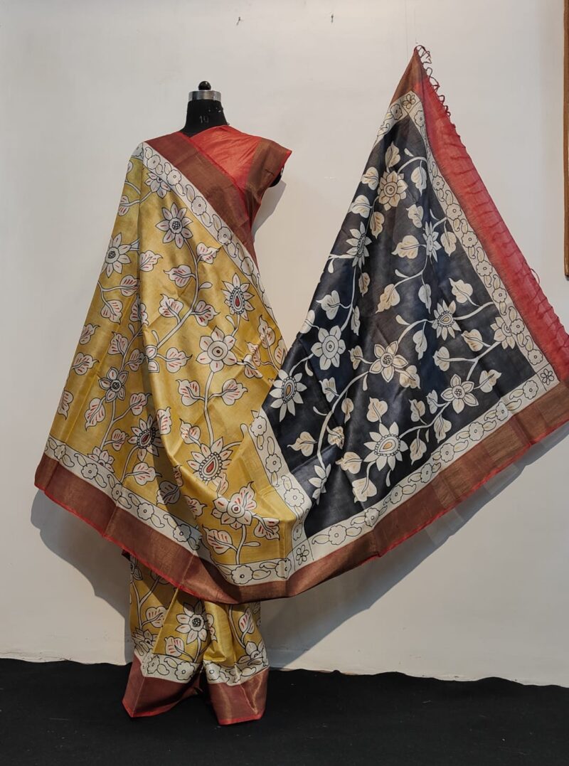 Tussar Silk Saree (Mustard & Black)