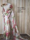 White Pink Digital Printed Pure Handloom Linen Saree