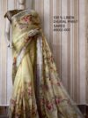 Cream Yellow Digital Printed Pure Handloom Linen Saree