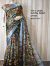 Blue Colored Digital Printed Pure Handloom Linen Saree