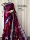 Maroon Digital Printed Pure Handloom Linen Saree