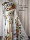 Cream White Pattern Digital Printed Pure Handloom Linen Saree