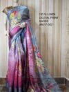 Blue Pink Digital Printed Pure Handloom Linen Saree