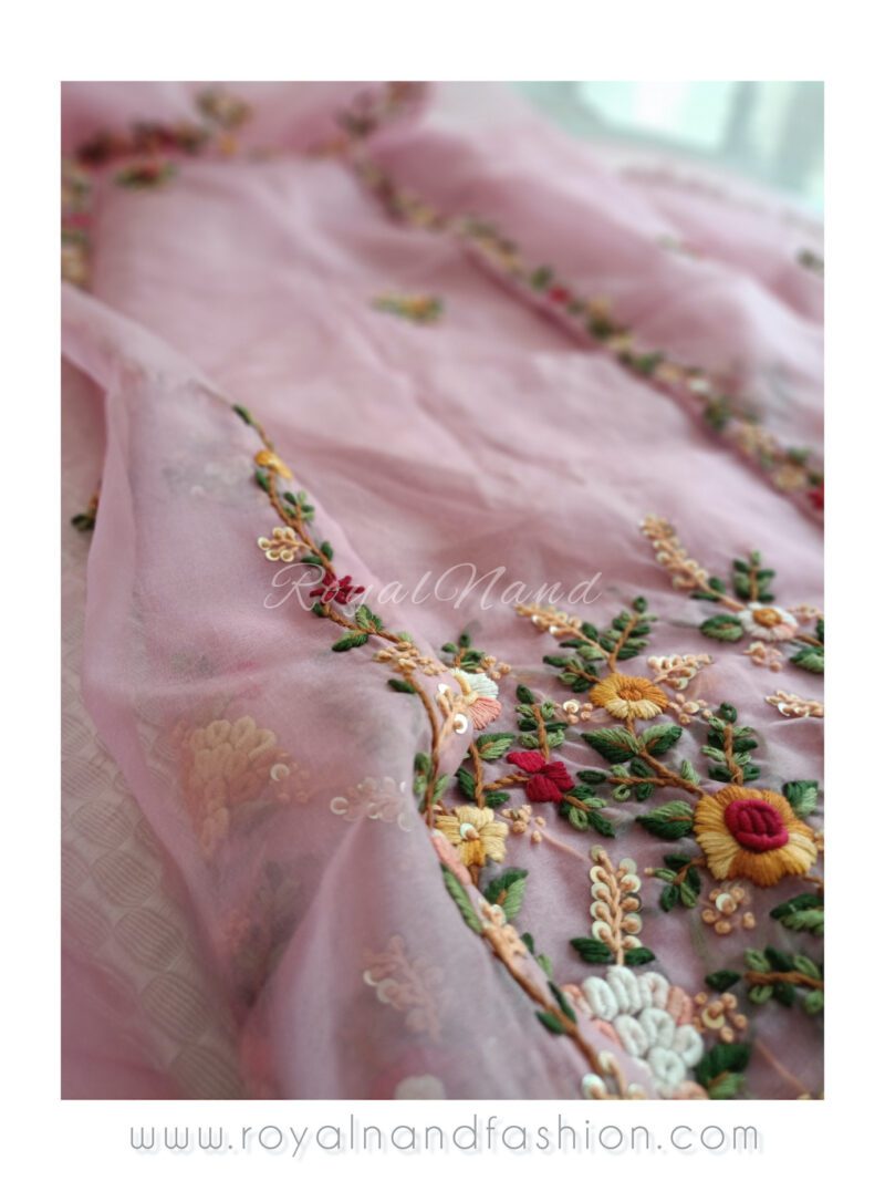 Parsi French knot Hand embroider Multi pink Suit - Image 3