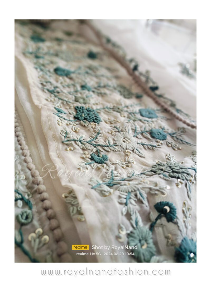 Parsi French knot Hand embroidery Greengrey Suit