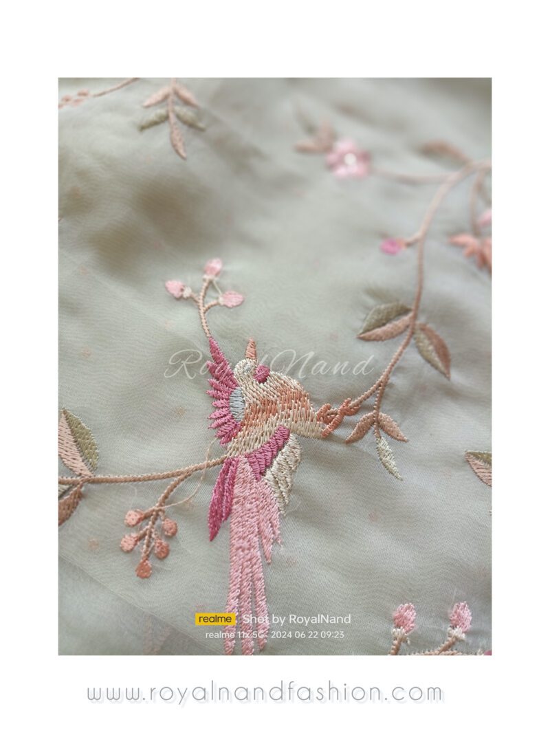 Parsi pure organza saree  pastel green shade