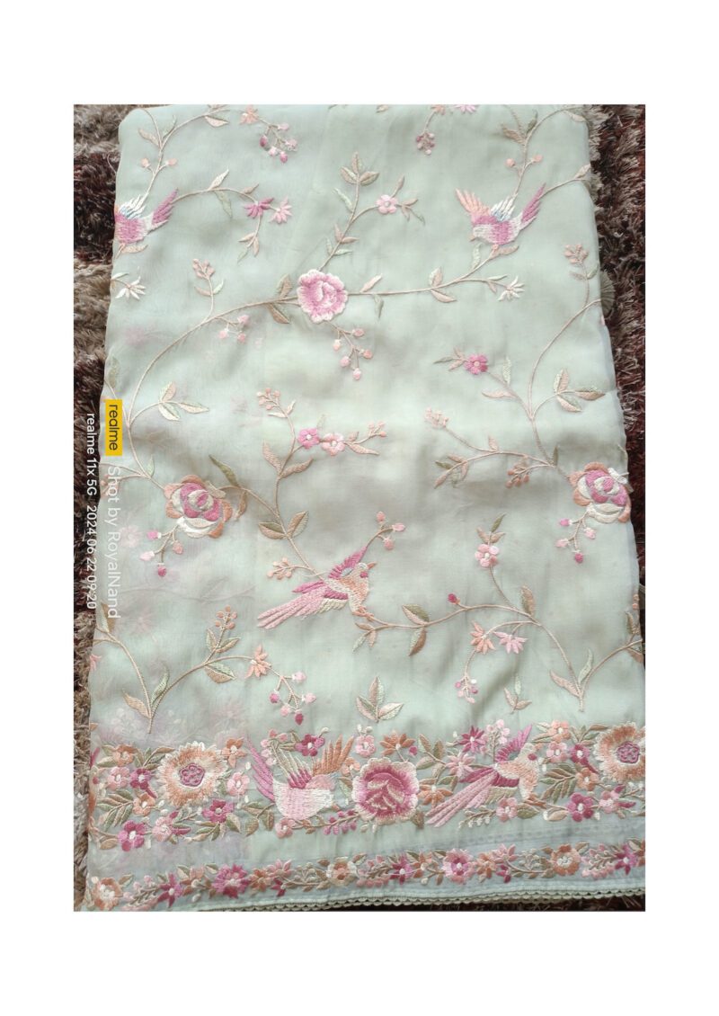 Parsi pure organza saree  pastel green shade - Image 5